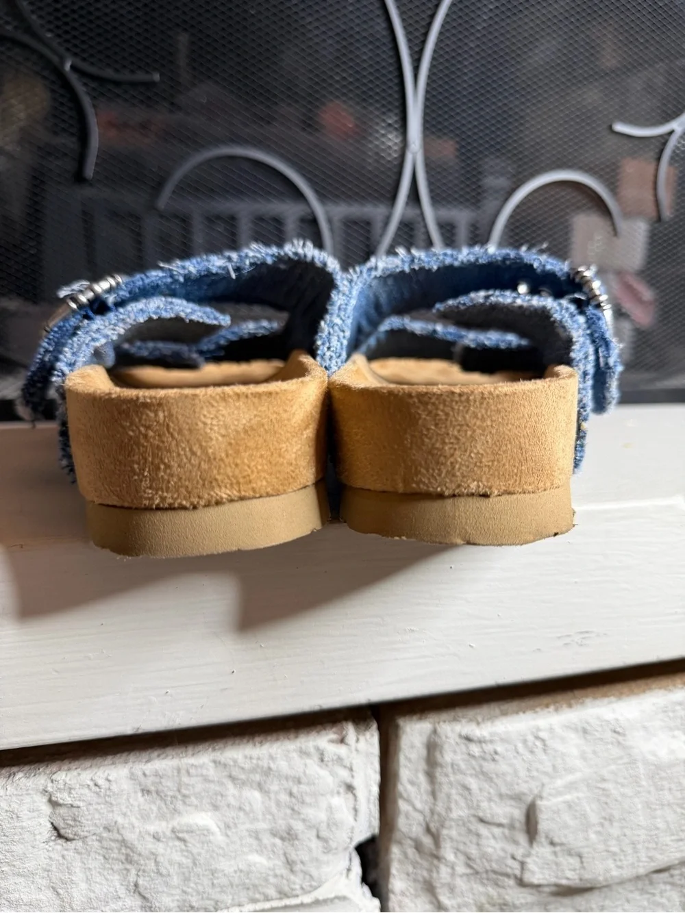 Minnetonka Georgine Buckle Slide Sandals Blue Denim Size 7